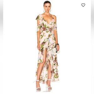 NICHOLAS
Wrap Flounce Maxi Dress
Select a Color
Color: Evie Floral US 0